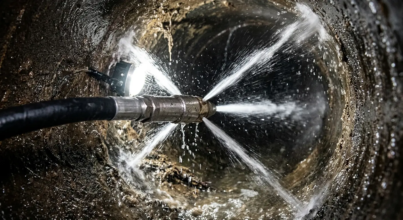 High-pressure hydro jetting nozzle cleaning sewer pipe for Storm Drain Cleaning in Henderson